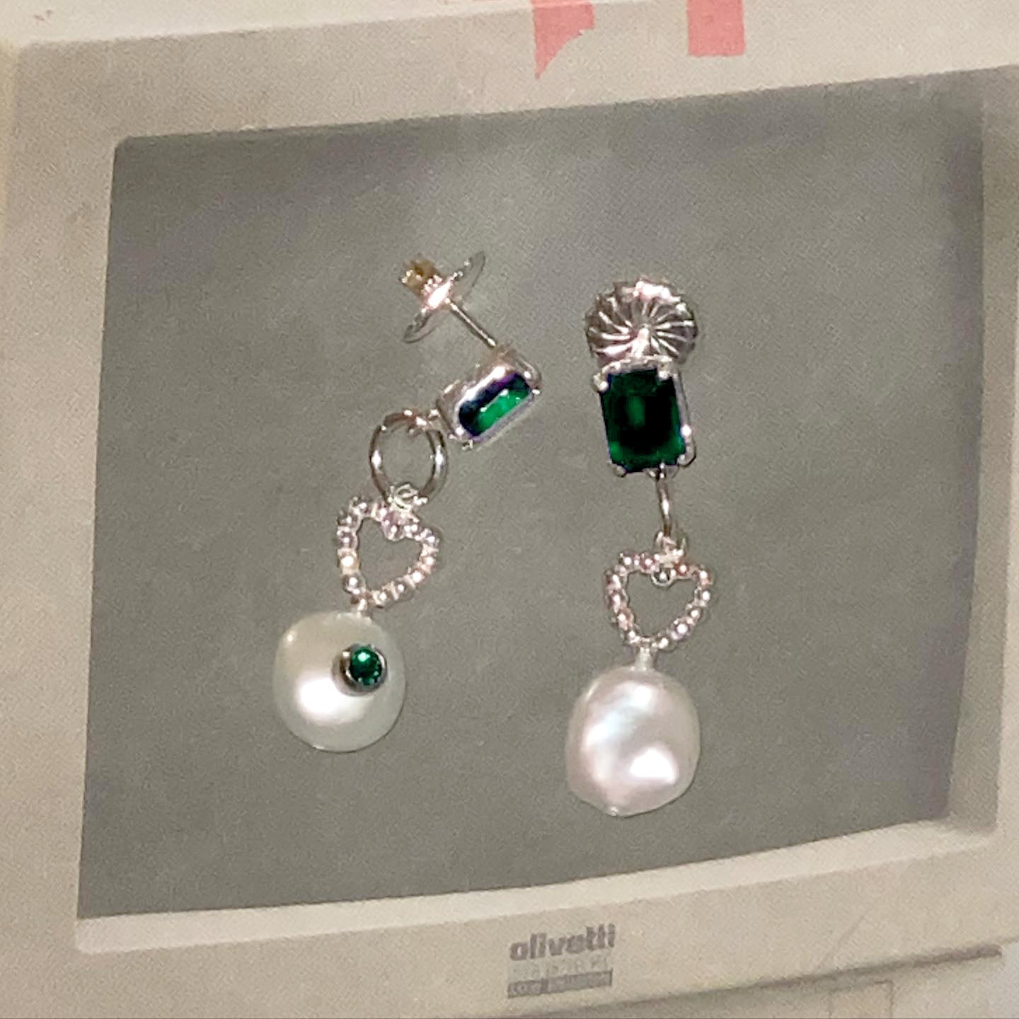 Polly Pearl Earring - Green - Wholesale