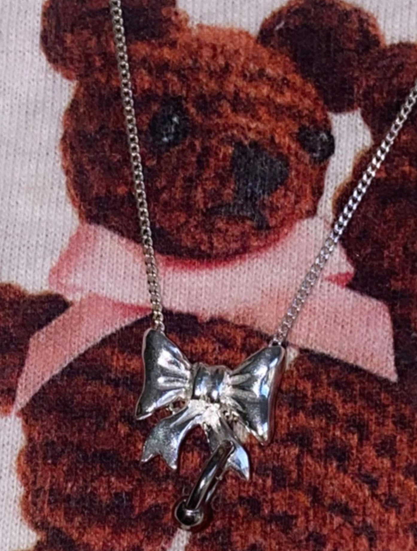 Pierced Baby Bow Necklace - Silver - Wholesale