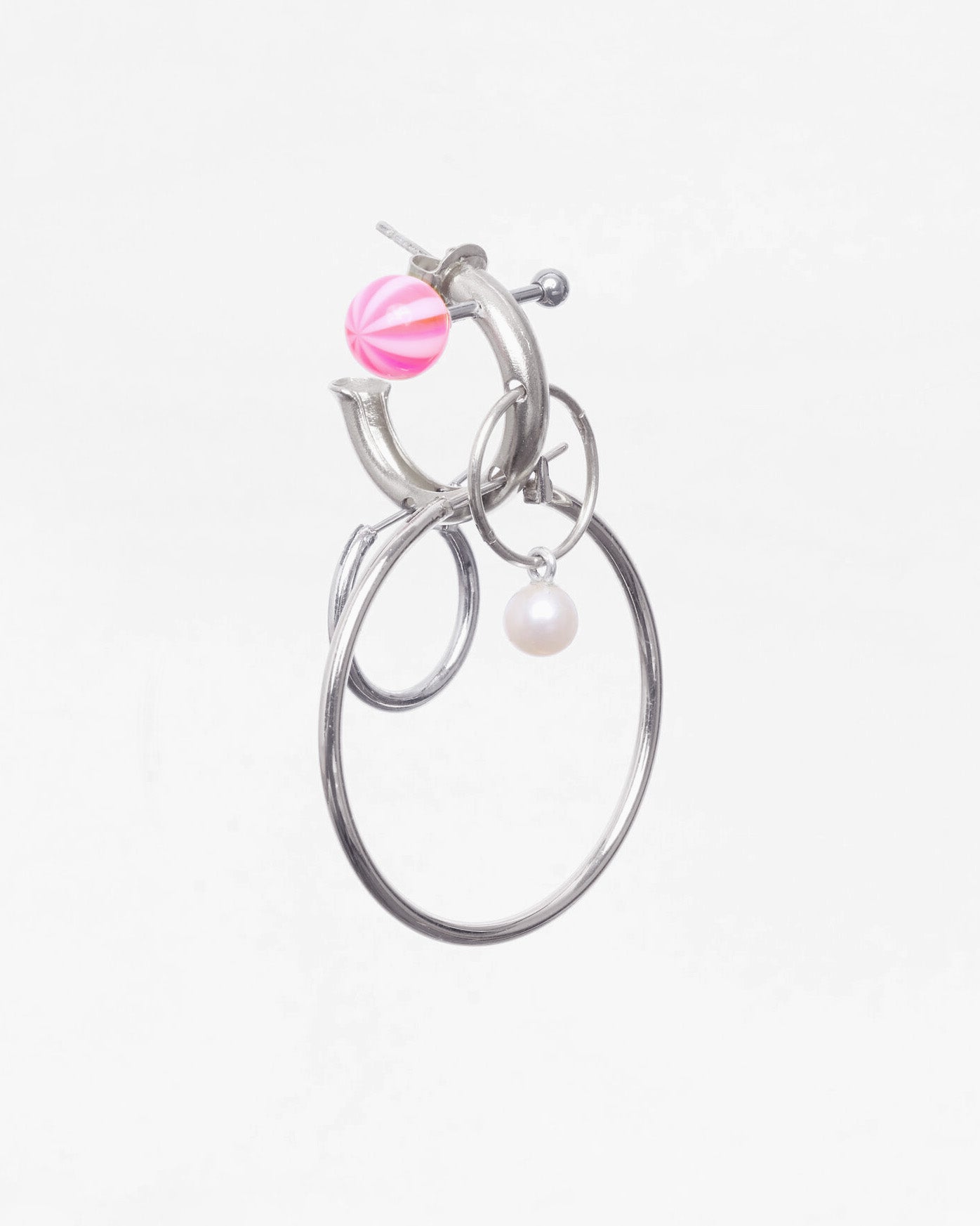 Earring Earring 4 Ball & Hoops - Silver - Wholesale
